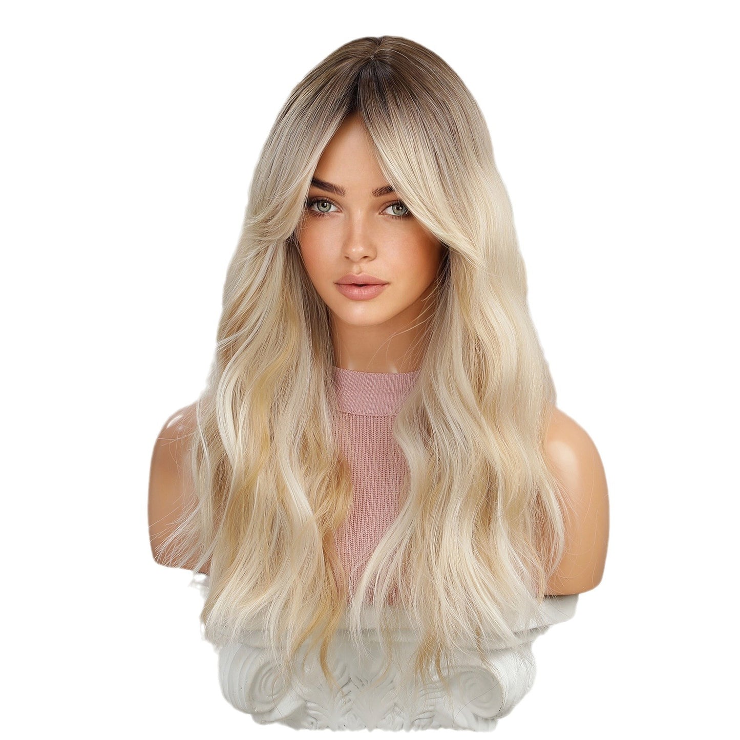 Sier White Highlight Curly Hair Bangs Wig Long Curls