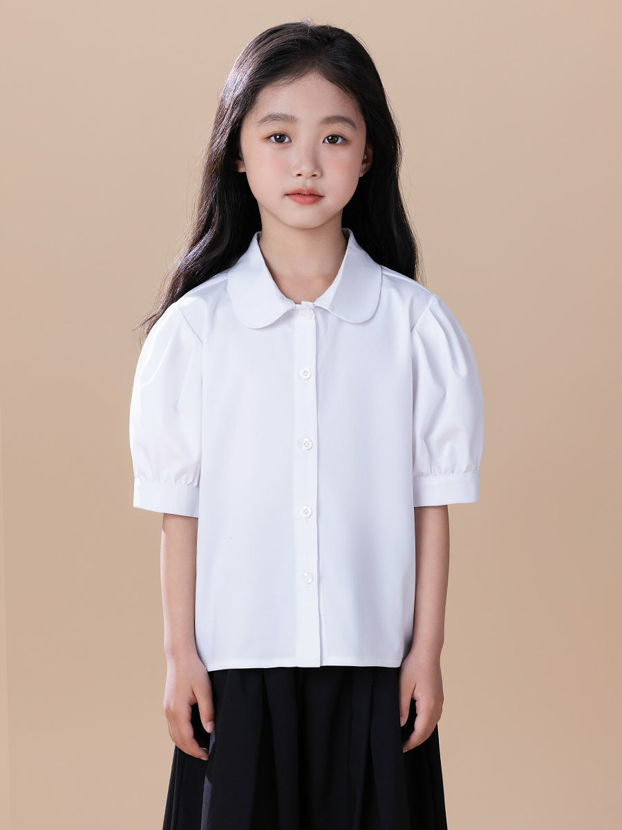Children's Clothing Summer Short Sleeve Cotton White Doll Collar Children's Shirt