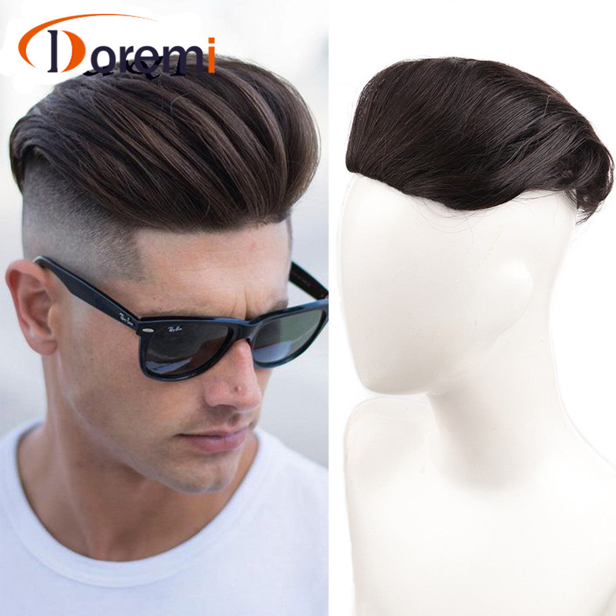 Men's Set Three-card Real Hair Supplementing Piece Breathable Internal Wig