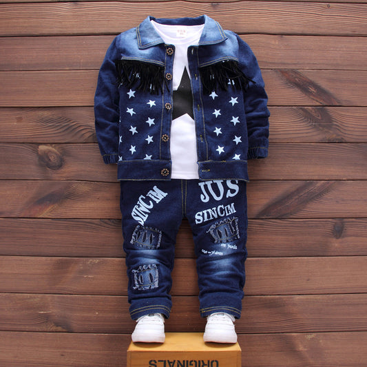 Children's Clothing Korean Denim Infant Fashion Three-piece Children's Suit