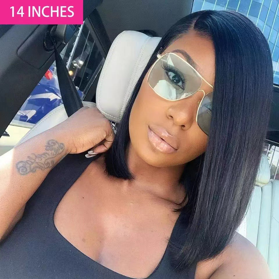 New Simulation Human Front Lace Fake Wig Short Straight Hair