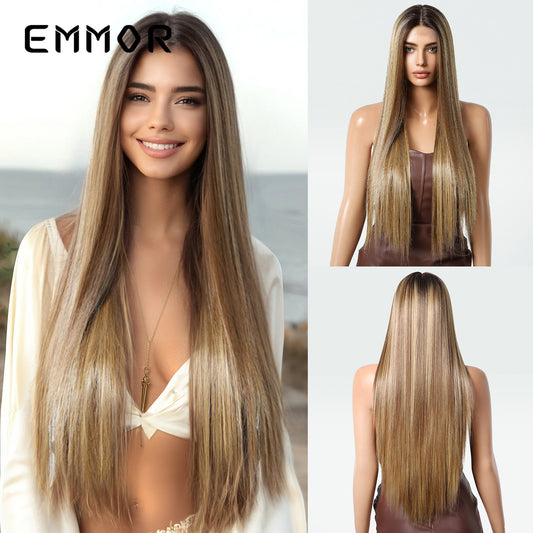 Lace Half Dyed Brown Dignified Goddess Long Straight Wig