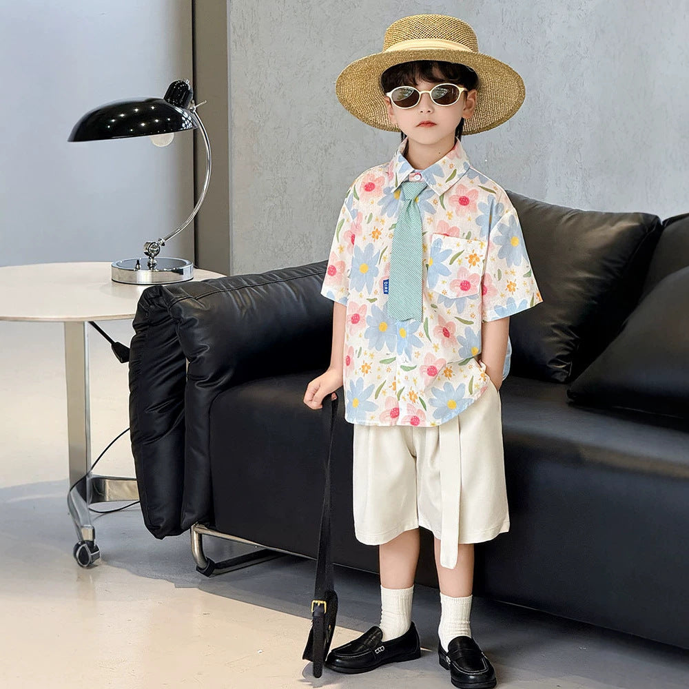 Children's Sleeve Western Style Printed Korean Clothing Children's Shirt