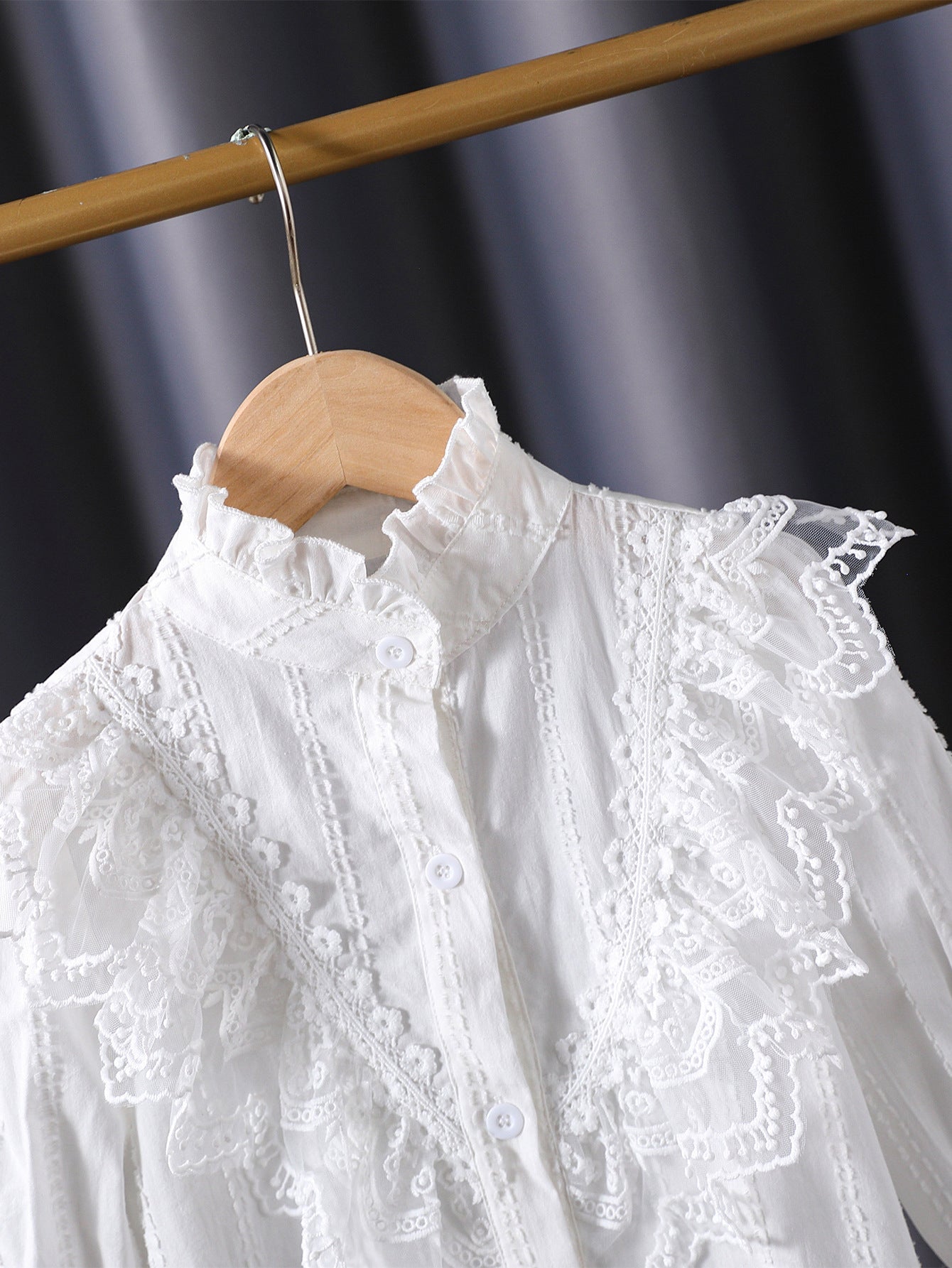 Children's Long-sleeved Fashionable Cotton Lace Stand Collar Princess Children's Shirt