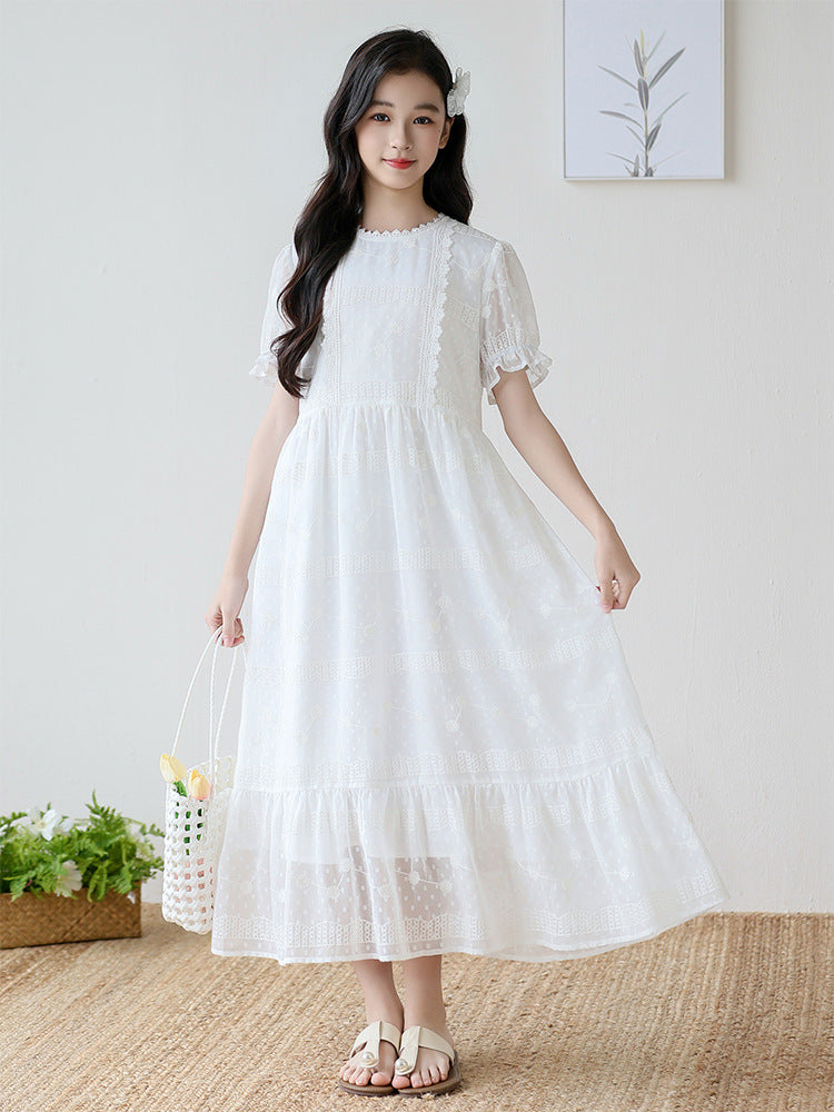Children's Summer Short-sleeved Embroidered Chiffon Little Super Fairy Children's Dress