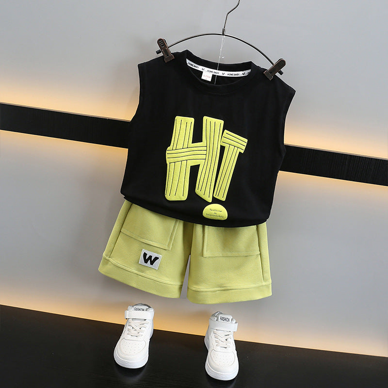 Children's Boys Summer Vest Clothes Boy Ruffle Handsome Small Children's Suit
