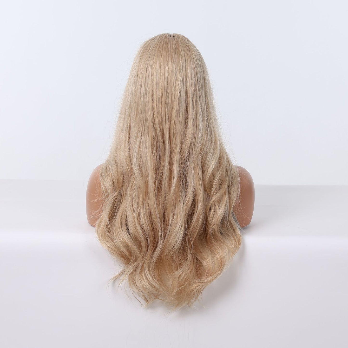 Tea Golden Wave Curly Hair Air Bangs Simulation Head Cover Wig Long Curls