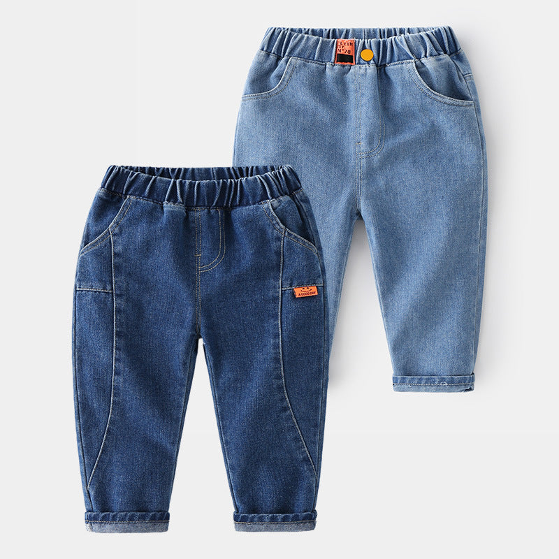 Children's Comfortable Cotton Monochrome Korean Cute Clothing Spring Denim Children's Pants