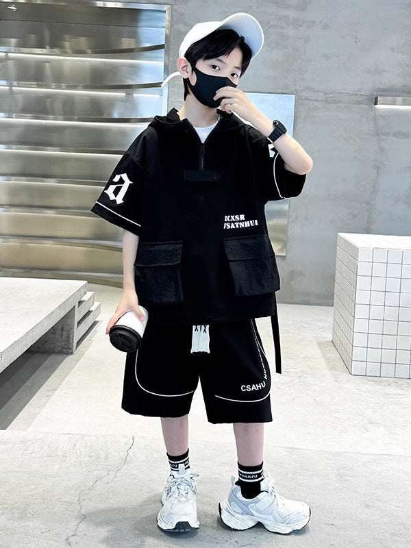 Children's Boys Summer Medium Large Thin Short-sleeved Clothes Trendy Children's Suit