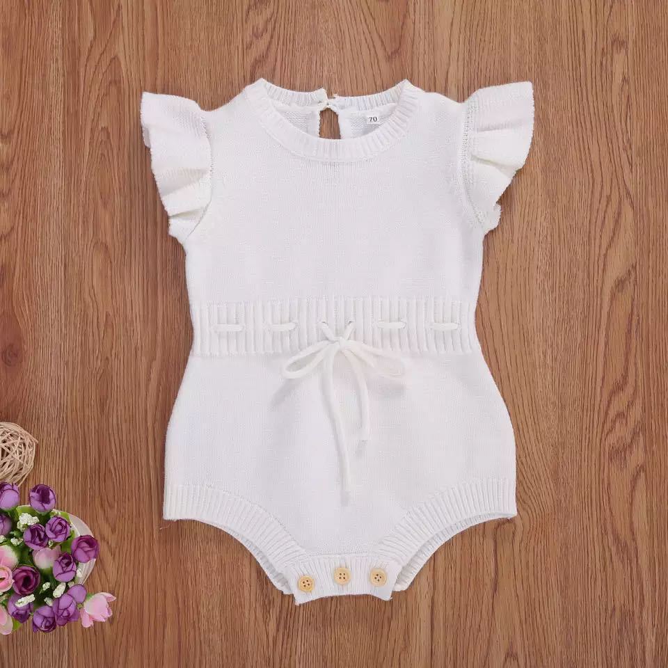 Children's Source Clothing Infant Lace Three-color Flounced Sleeve Button Sweater Warm Jumpsuit, Climbing Suit