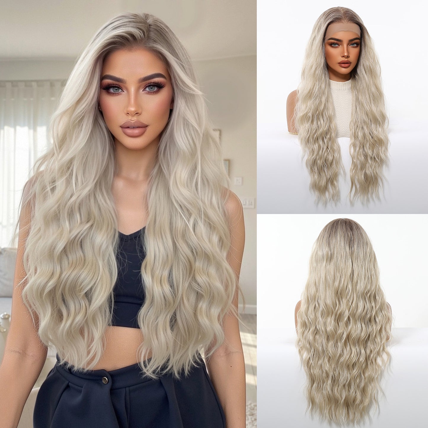 Area Lace Female Light Brown Dyed Curly Hair Wig Long Curls