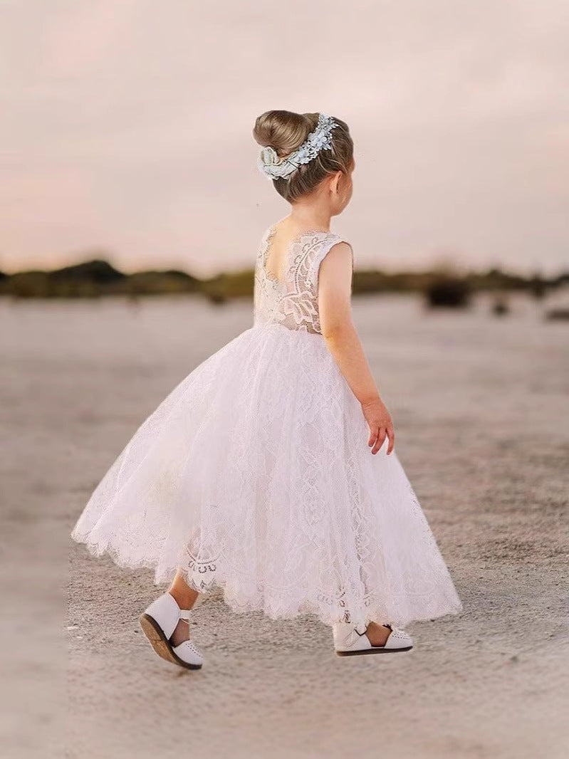 Children's Long Flower Wedding Soft Lace Stage Performance Children's Dress