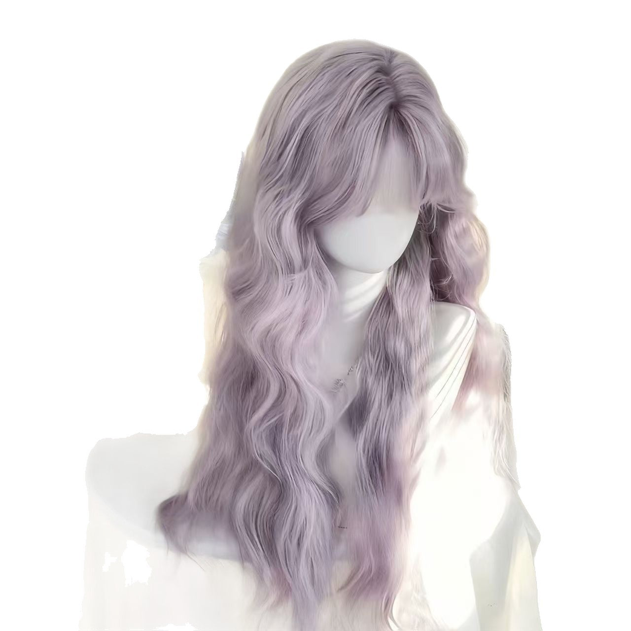 Hair Greyish Purple Water Ripple Less Wig Long Curls