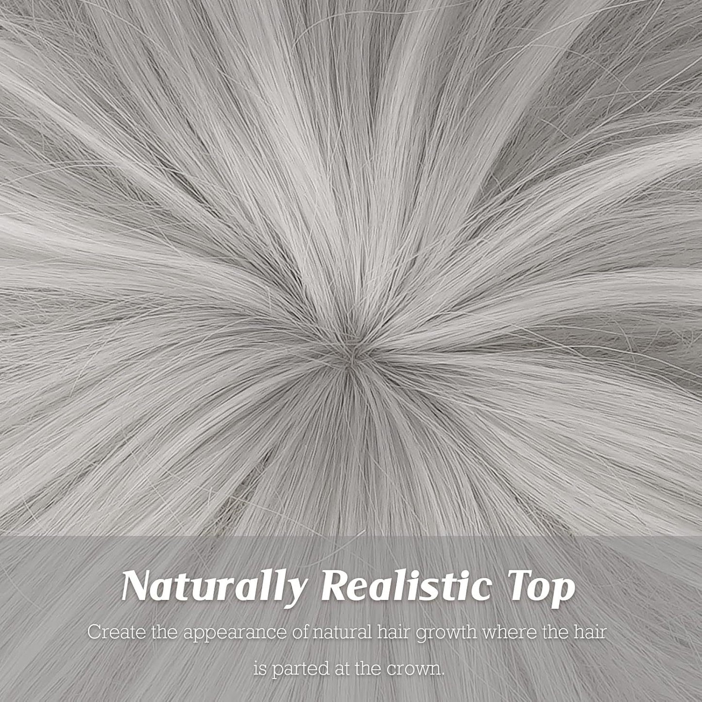 Women's Fashion Synthetic Wigs Gray White Split Wig Short Straight Hair