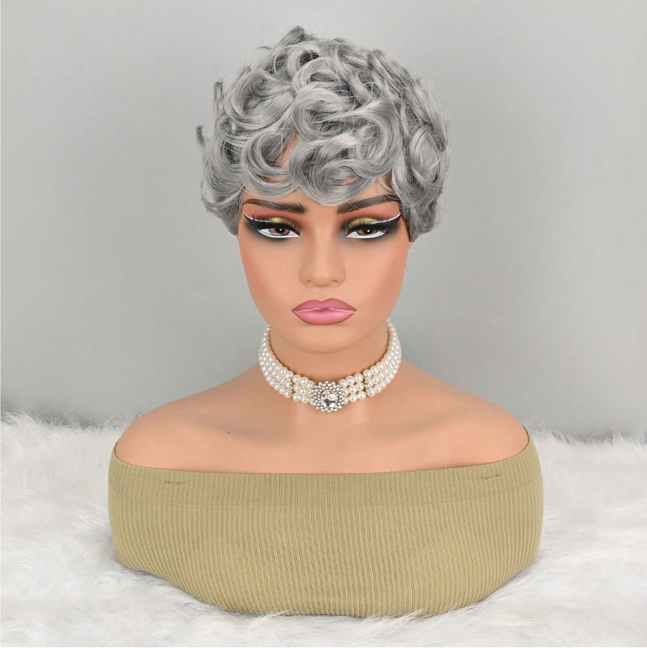 Elegant Women's Gray Fiber Synthetic Wigs Wig Short Curly Hair