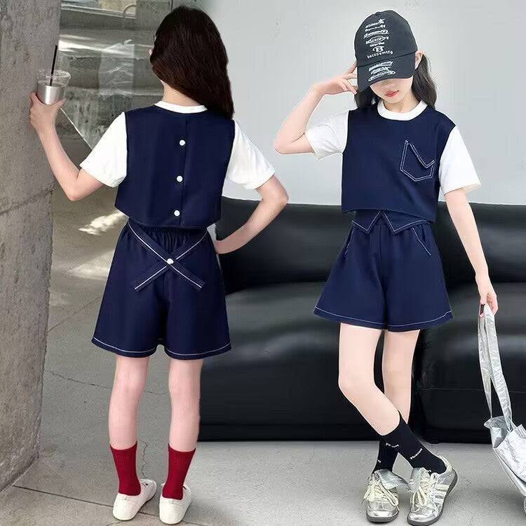 Children's Summer Short-sleeved Shorts Casual Korean Medium Big Western Style Children's Suit