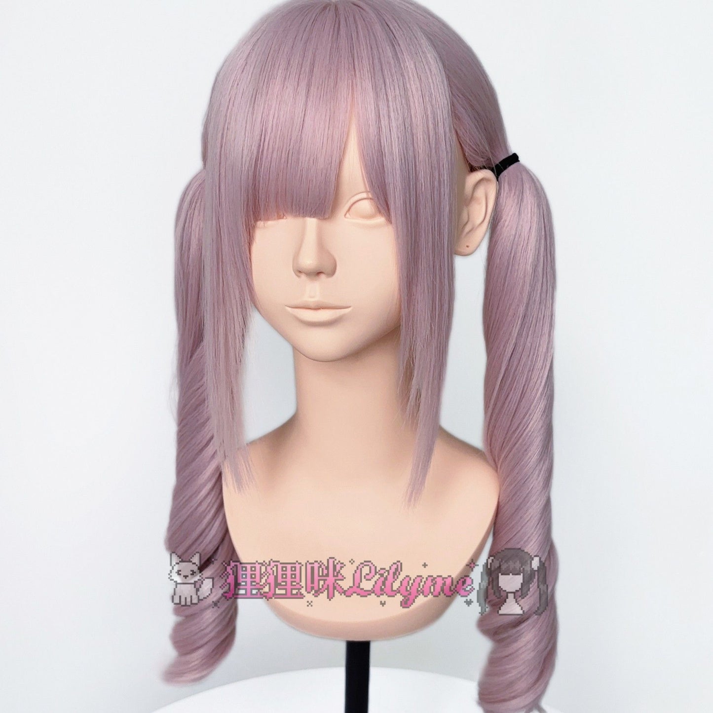 White Peach Curly Female Light Pink Straight Bangs Roman Wig Long Curls