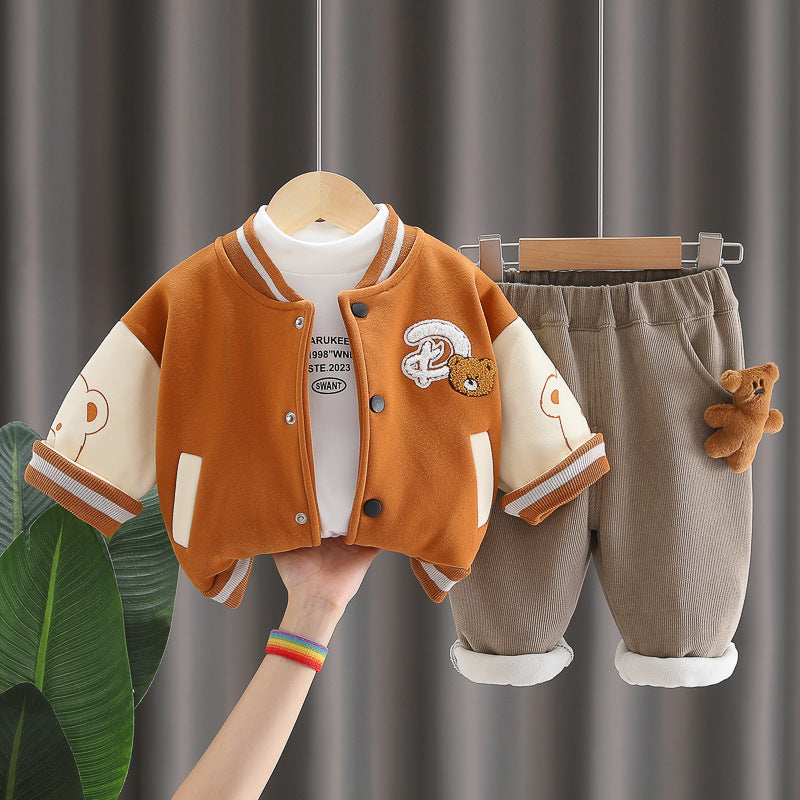Children's Clothing Winter Fleece-lined Thickened Baseball Uniform Clothes Children's Suit