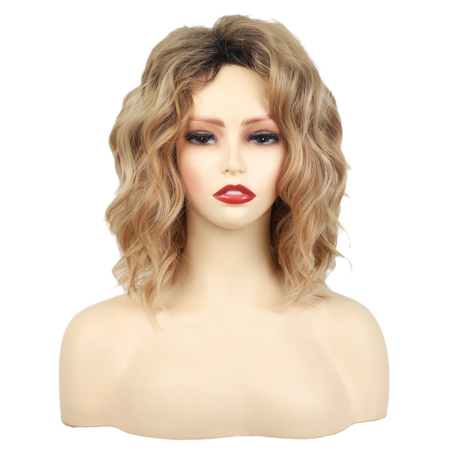 Women's Fashion Head Dyed Gradient Golden Partial Synthetic Wig Short Curly Hair