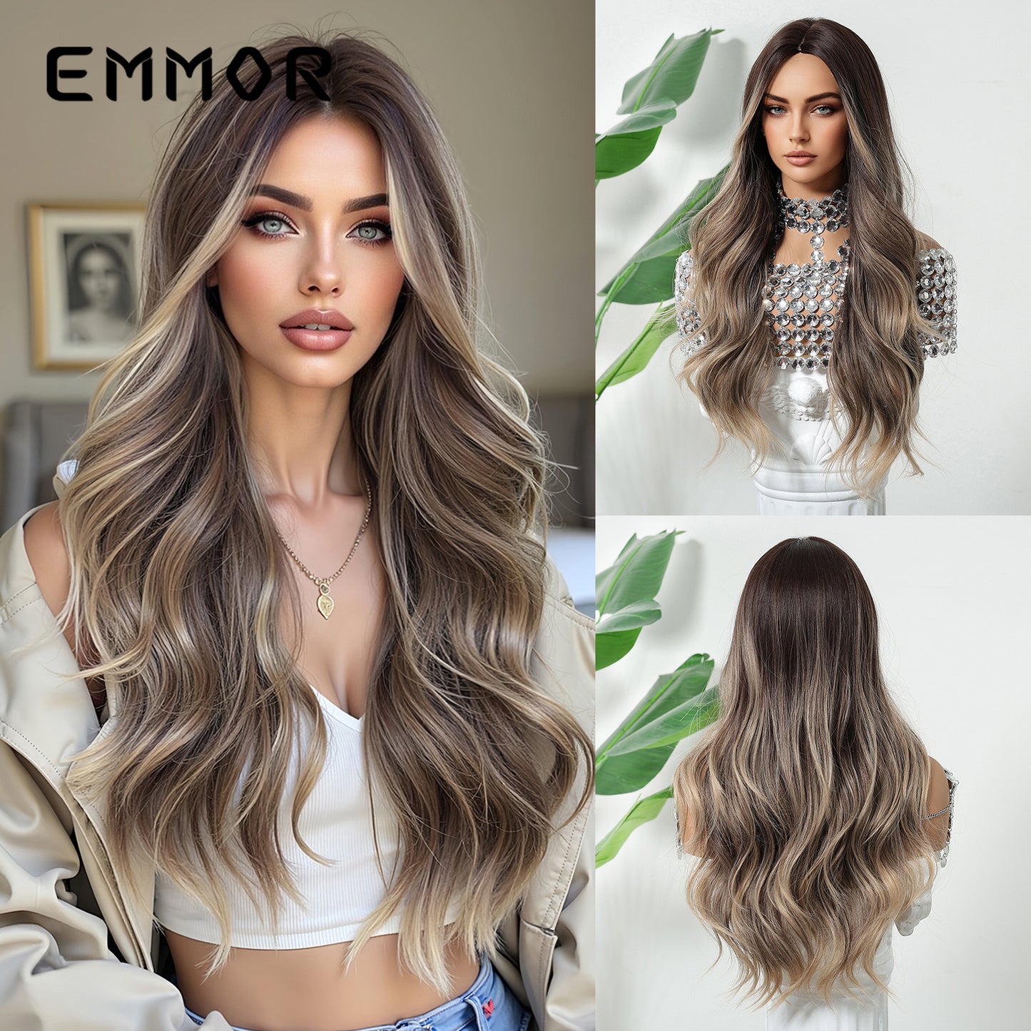 Gradient Golden Curly Hair Chemical Fiber Wig Long Curls