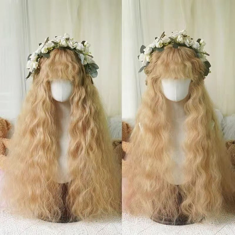 Style Pastoral Small Linen Gold Black Brown Wig Long Curls