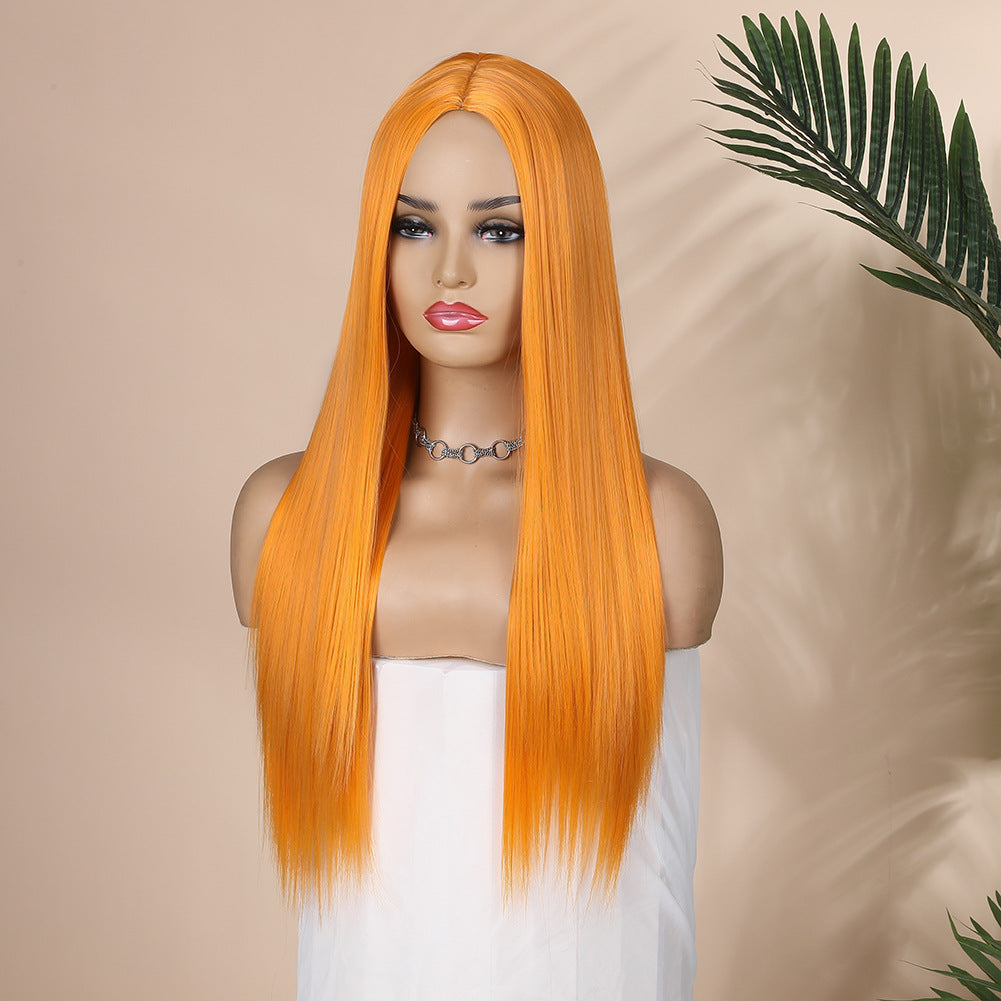 Women's Mid-length Fashion Inch Red Chemical Fiber Long Straight Wig