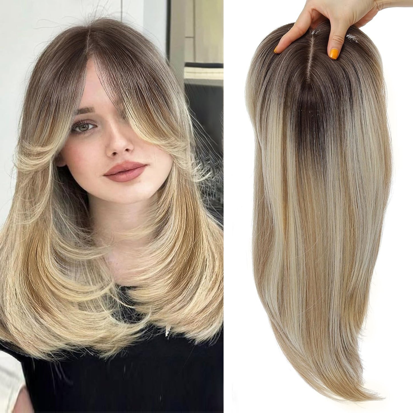 Women's Hairpiece Gradient Color Bangs Chemical Fiber Long Curly Hair Natural Wig