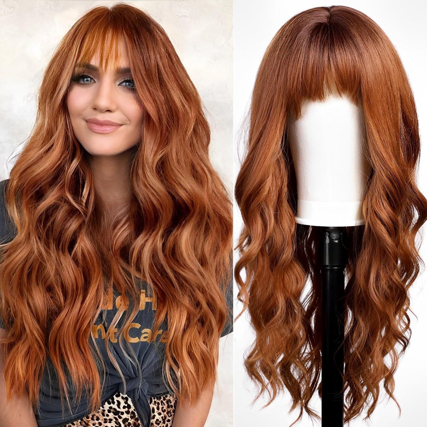 Gradient White Straight Bangs Big Wave Curly Hair Wig Long Curls