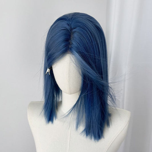 Reba Female Lace Mechanical Blue Deep Wig Short Straight Hair