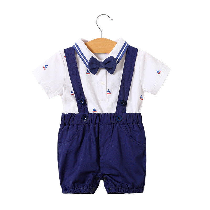 Children's Class Clothes Born One Year Old Gentleman Short Sleeve Rompers Jumpsuit, Climbing Suit