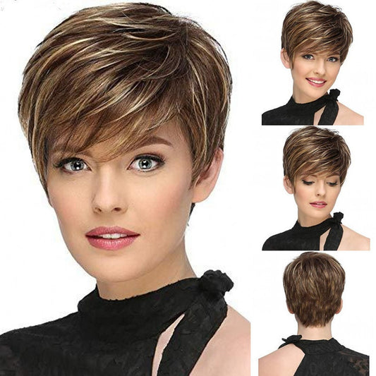 Charming Fashionable Golden Straight Fiber Chemical Wig Short Curly Hair