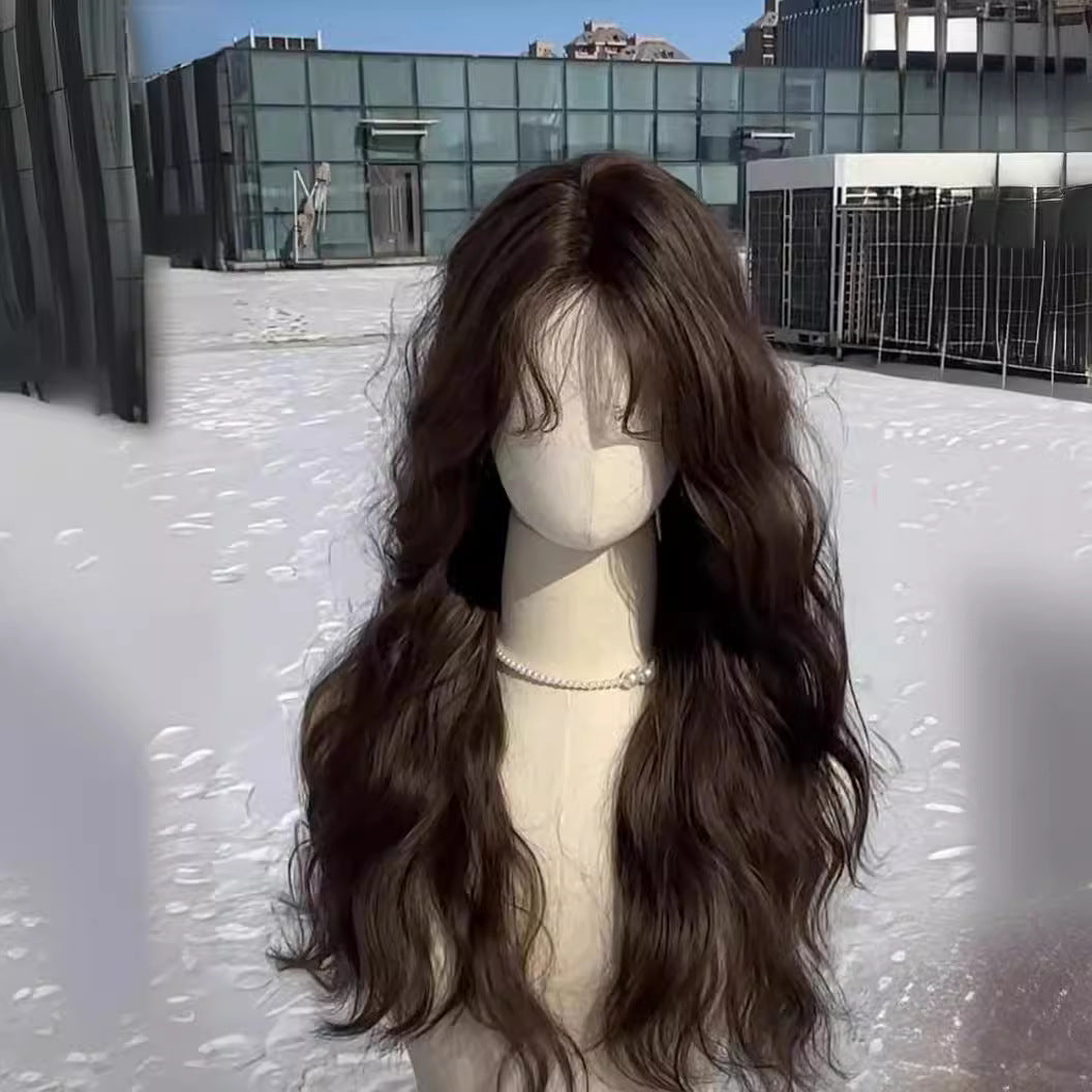 Front Lace Female Mid-length Fluffy Bangs Curly Wig Long Curls