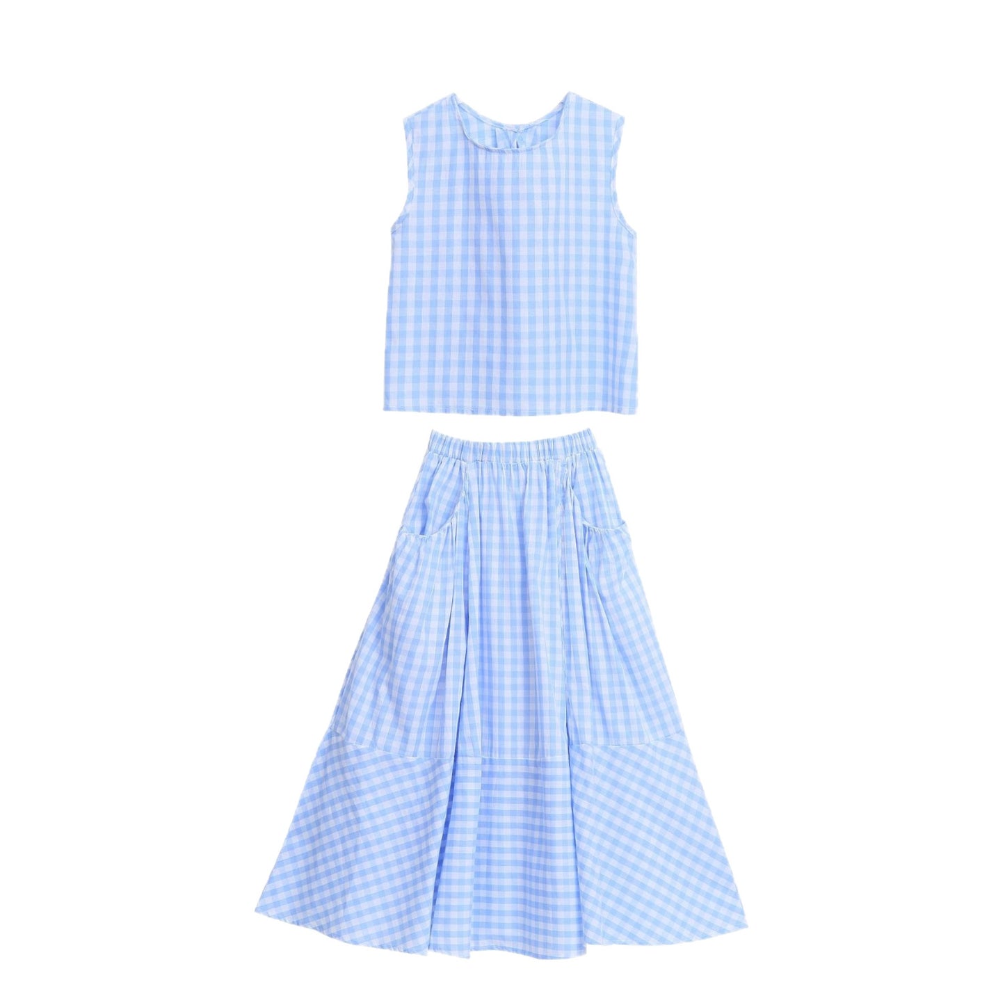 Summer Set Medium Large Sweet Blue White Plaid Suit Skirt Children's Dress
