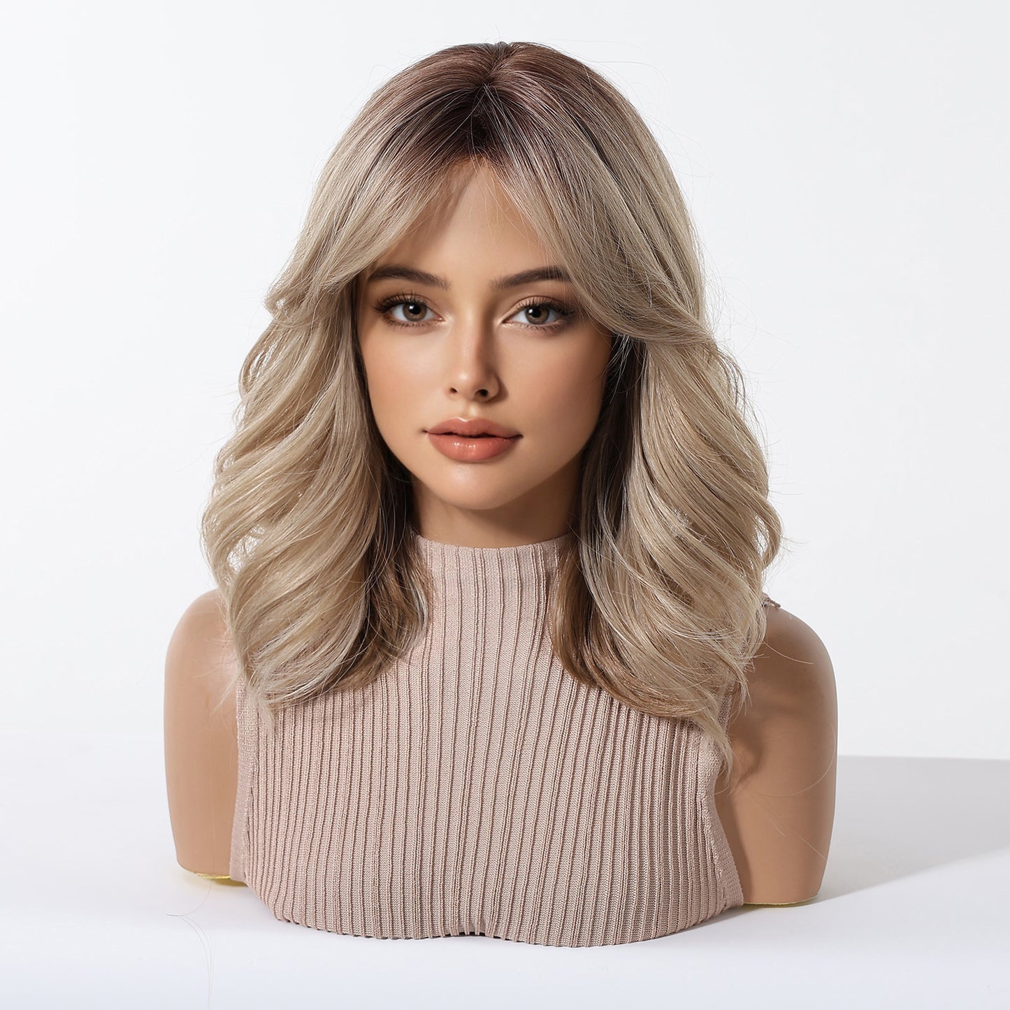 Golden Brown Mechanism Head Cover High Temperature Wig Short Curly Hair