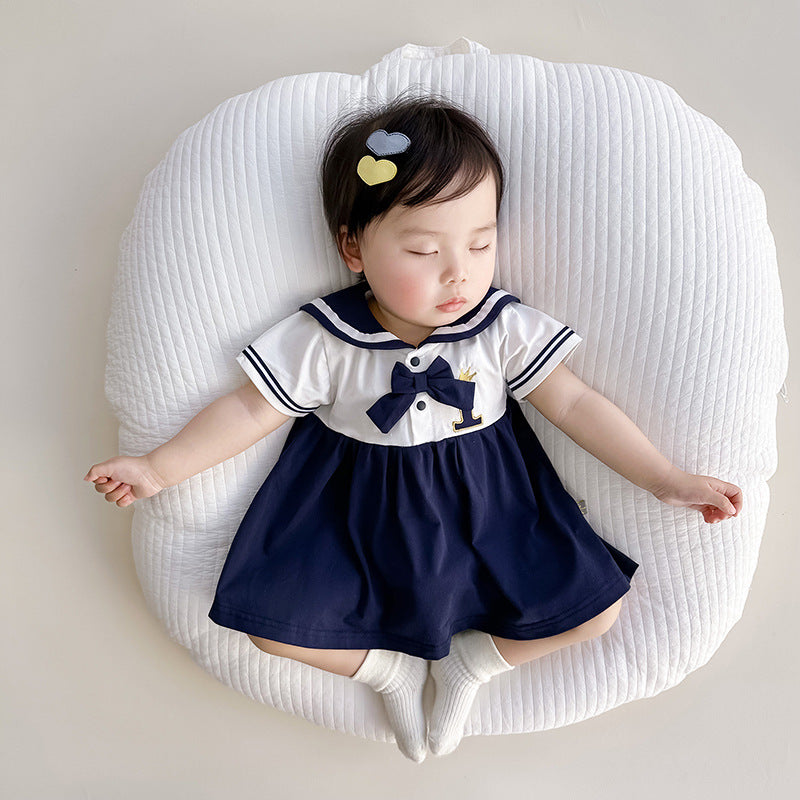 Children's Summer Navy Style Short Sleeve Fashion A- Line Children's Dress