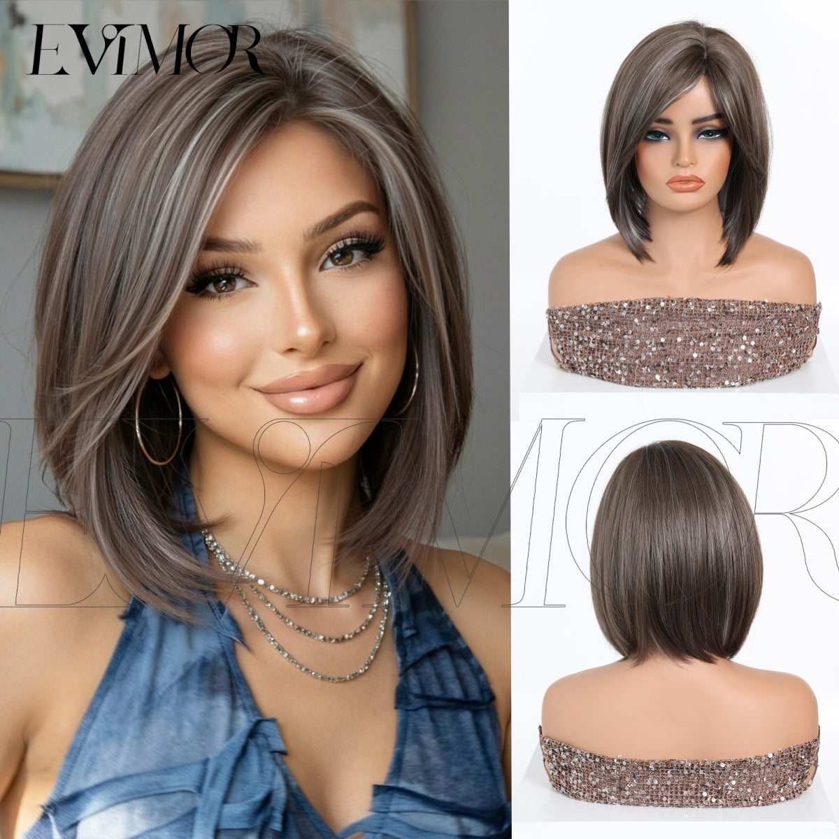 Women's Fiber Summer Realistic Natural Middle Age Wig Short Straight Hair