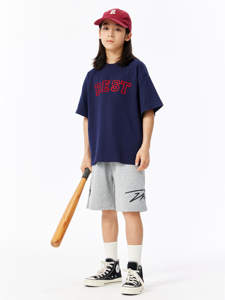 Children's Clothing Summer Embroidery Female Boy's Short-sleeved Cotton Boy Casual Loose Children's T-shirt