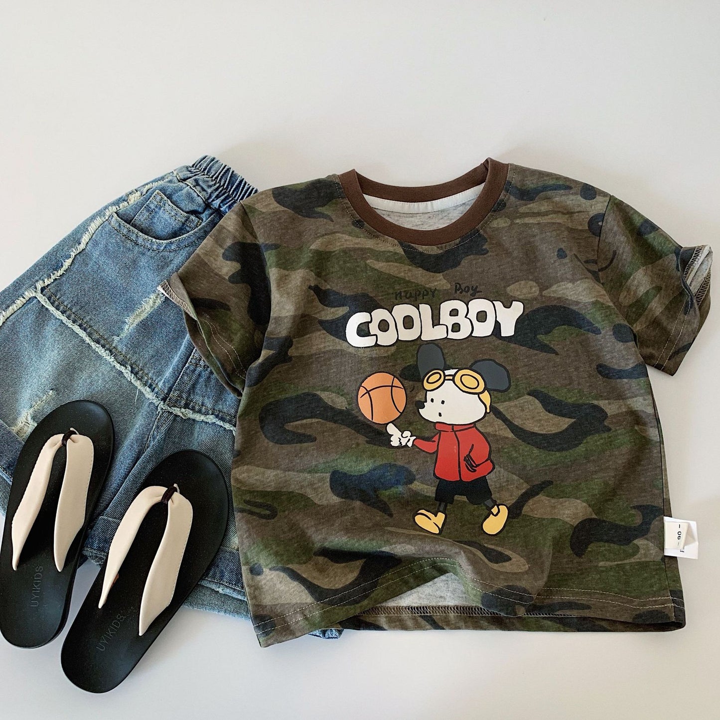 Children's Boy's Short-sleeved Summer Korean Cartoon Camouflage Boy Handsome Children's T-shirt