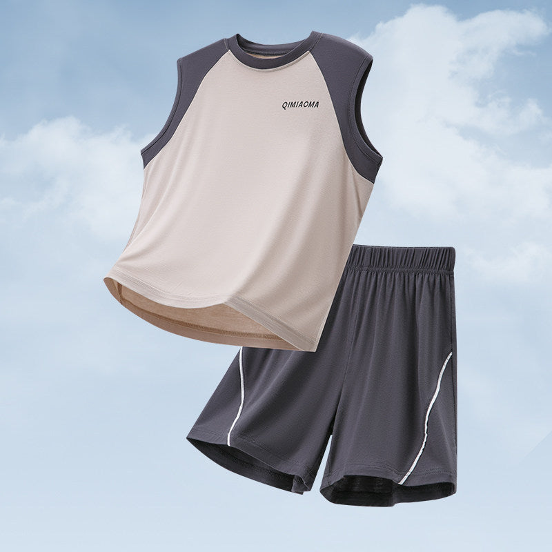 Men's & Children's Summer Thin Modal Sports Short-sleeved Shorts Children's Suit