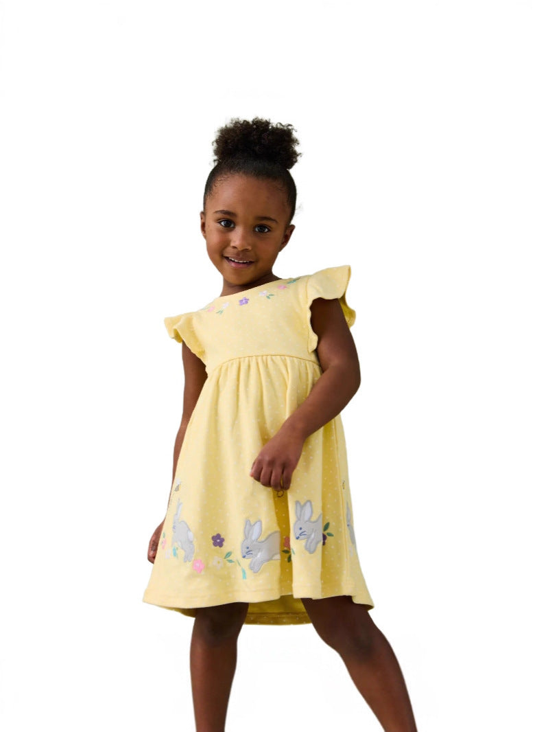 Lace Embroidery On Sleeves Princess Back Collar Open Buckle Round Children's Dress