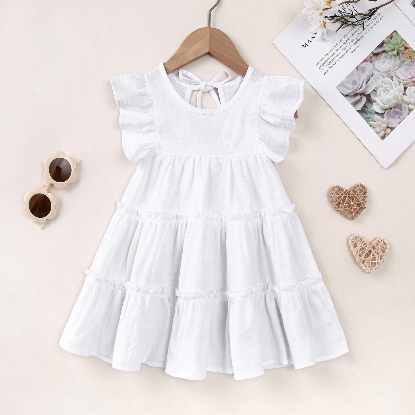 Children's Little High-grade Summer Class Solid Color Flounced Children's Dress