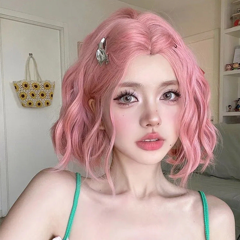 Christmas Female First Love Pink Fluffy Cute Sweet Whole Top Wig Short Curly Hair