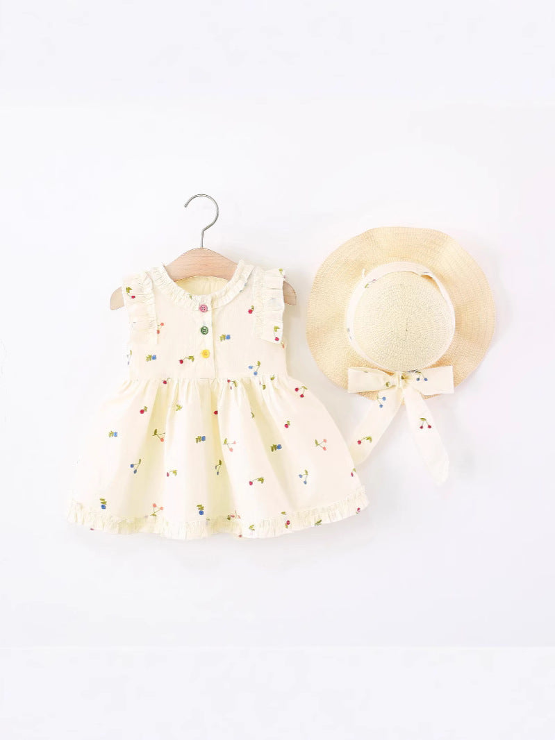 Children's Clothing Sleeveless One-piece Cherry Embroidery Cotton Children's Dress