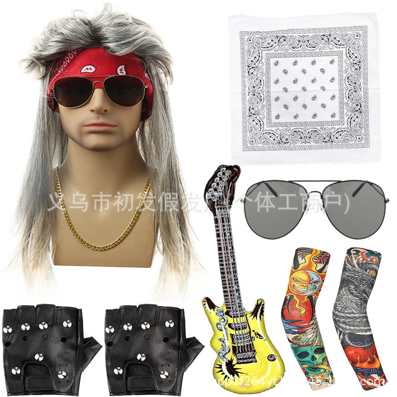 Men's Vintage Party Dress Up Rock Long Cos Wig