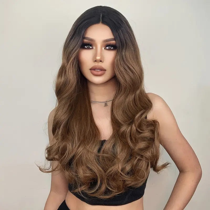 Women's Mid-length Curly Hair Big Wave Highlight Gradient Fashion Wig Long Curls