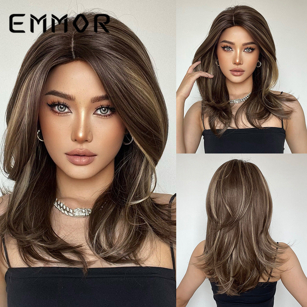 Valgus French Bangs Medium Hair Chemical Fiber Full Long Straight Wig