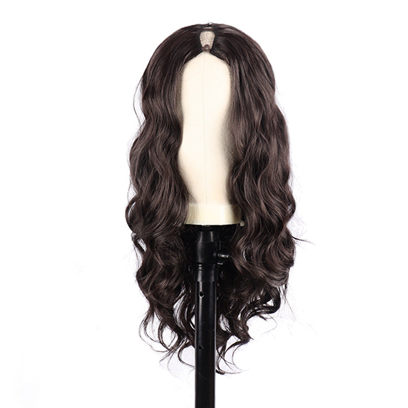 Women's Set Black Long Curly Hair Half Headgear Big Wig