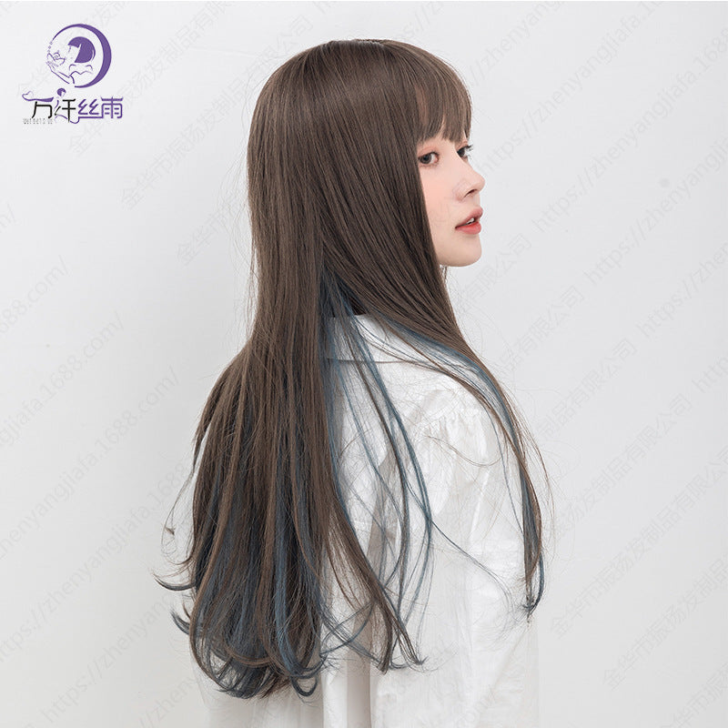 Fiber Highlights Female Dyed Air Bangs Long Straight Wig