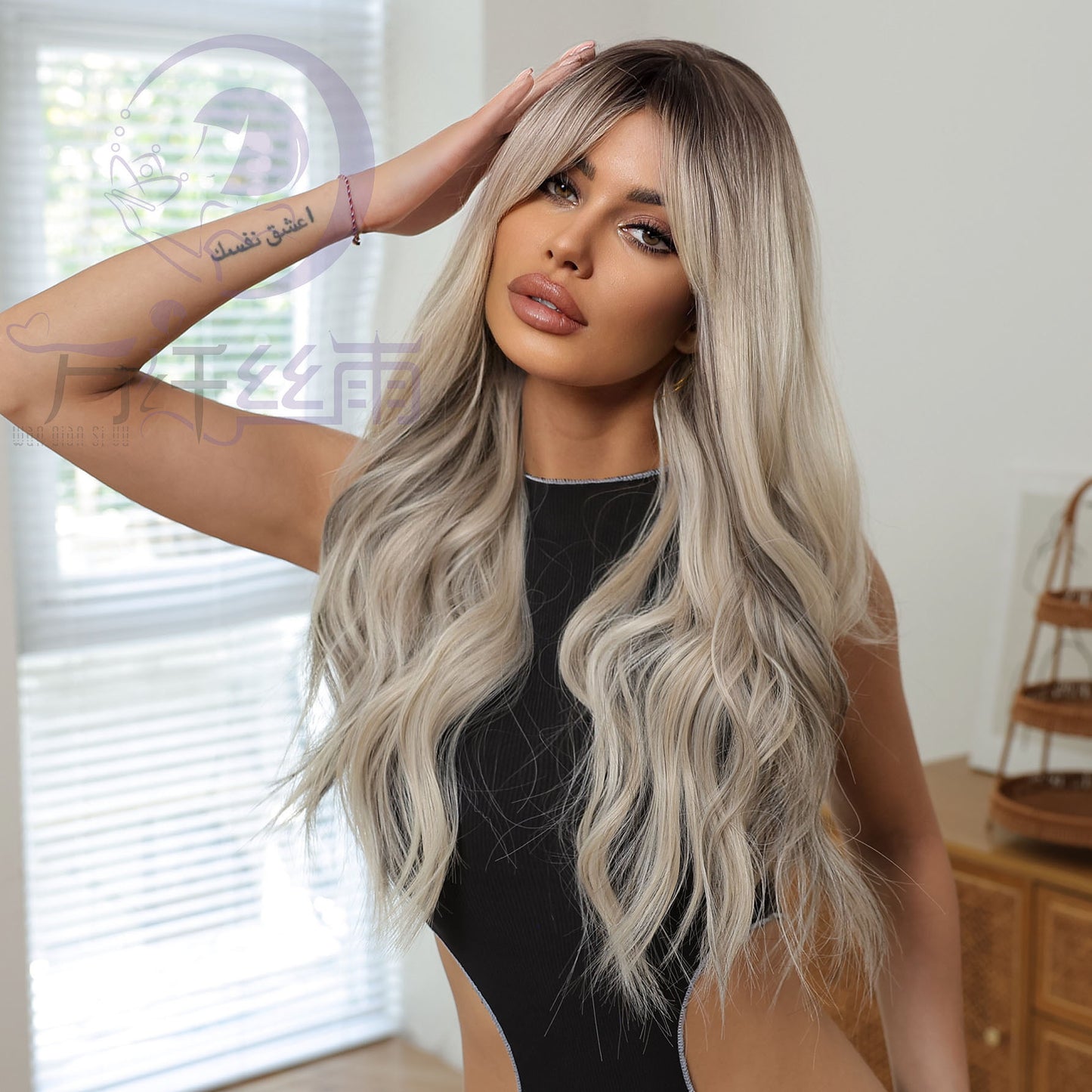 Bangs Head Hot Dyed Light Gray Fluffy Wig Long Curls