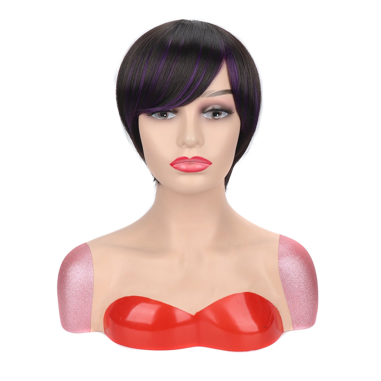 Women's Sheath Black Dyed Color Head Cover Chemical Wig Short Straight Hair